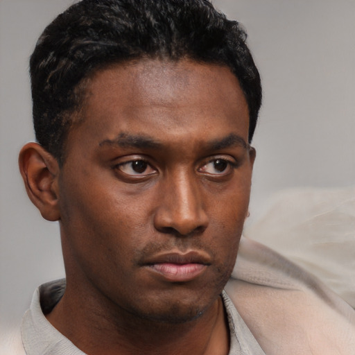 Neutral black young-adult male with short  brown hair and brown eyes