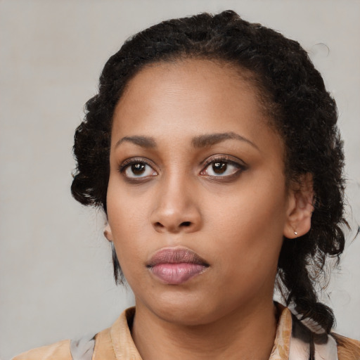Neutral black young-adult female with long  black hair and brown eyes