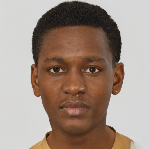 Neutral black young-adult male with short  brown hair and brown eyes