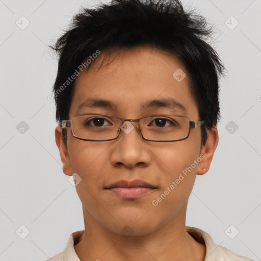 Neutral asian young-adult male with short  brown hair and brown eyes