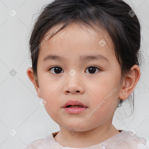 Neutral white child female with medium  brown hair and brown eyes