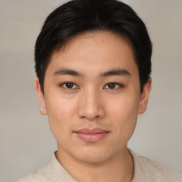 Neutral asian young-adult male with short  black hair and brown eyes