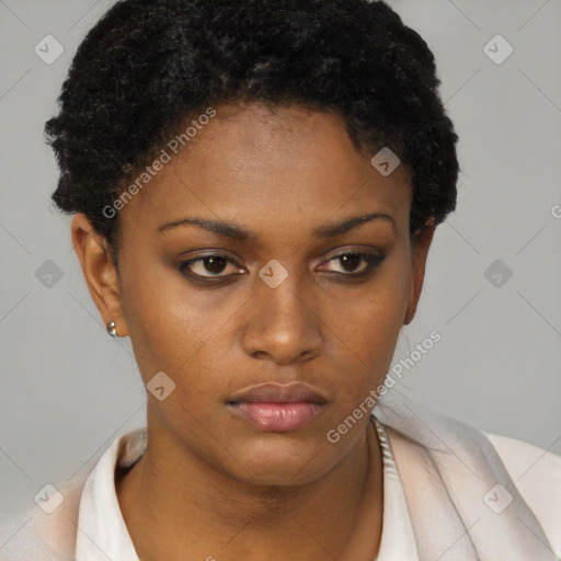 Neutral black young-adult female with short  brown hair and brown eyes