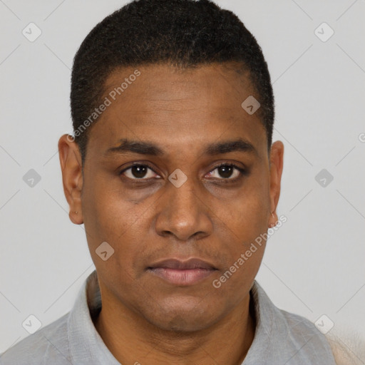 Neutral black young-adult male with short  brown hair and brown eyes