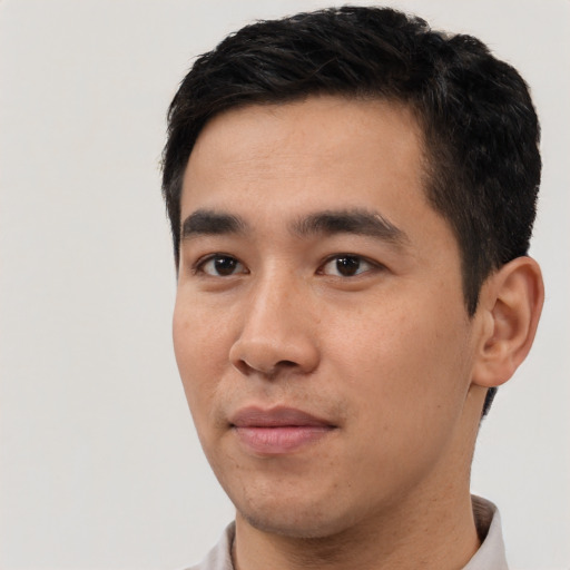 Neutral asian young-adult male with short  black hair and brown eyes