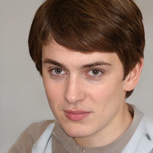 Neutral white young-adult male with medium  brown hair and grey eyes