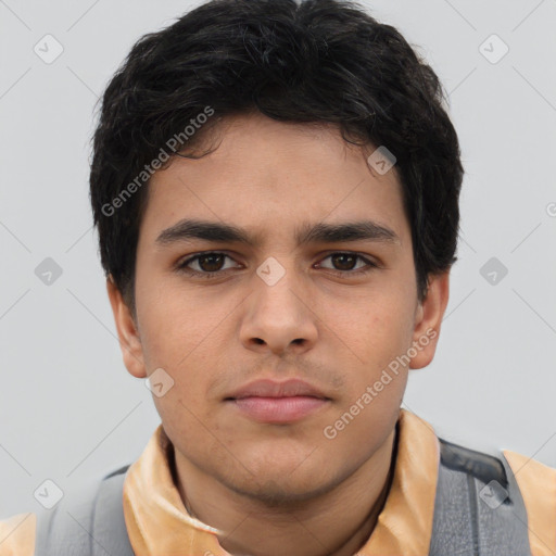 Neutral asian young-adult male with short  brown hair and brown eyes