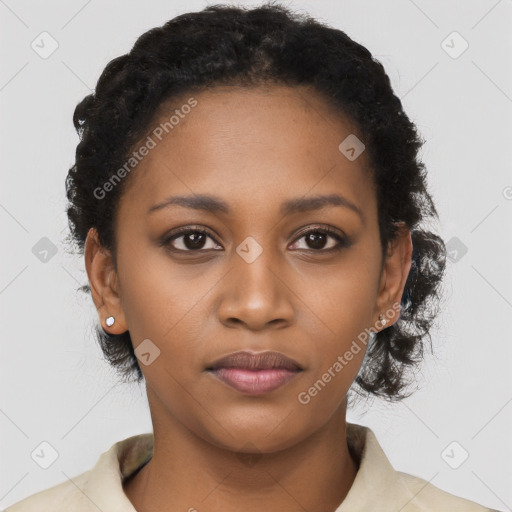 Neutral black young-adult female with short  black hair and brown eyes