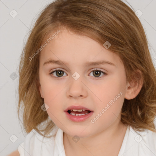 Neutral white child female with medium  brown hair and brown eyes