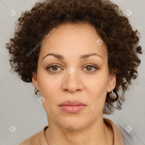 Neutral black young-adult female with short  brown hair and brown eyes