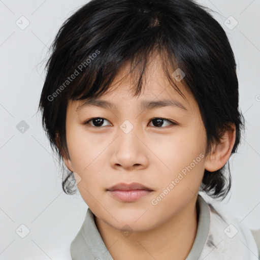 Neutral asian young-adult female with medium  brown hair and brown eyes