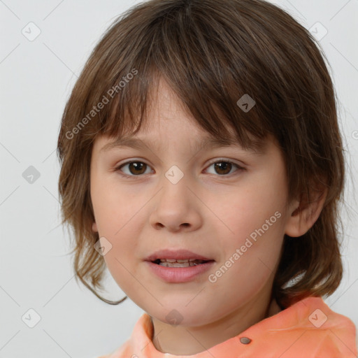 Neutral white child female with medium  brown hair and brown eyes