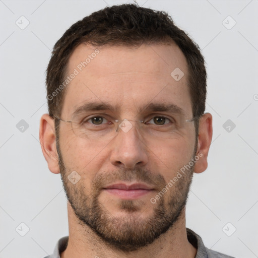 Neutral white adult male with short  brown hair and brown eyes