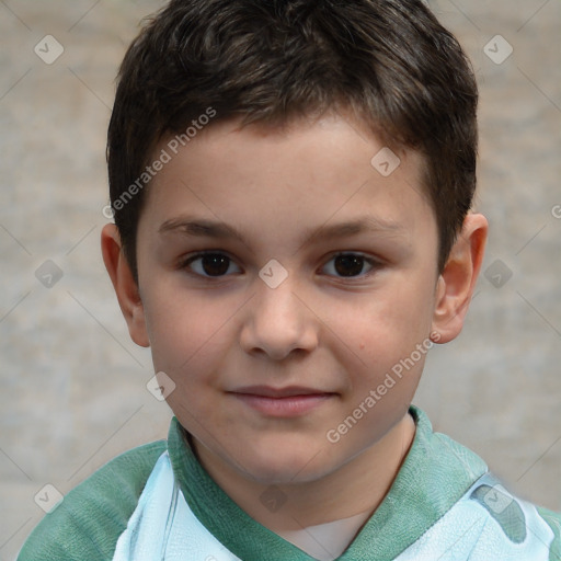 Joyful white child male with short  brown hair and brown eyes