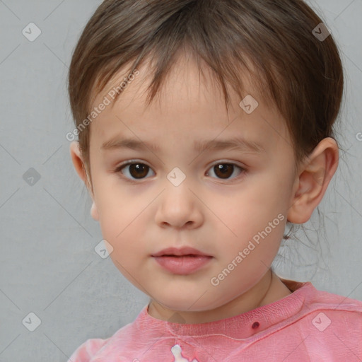 Neutral white child female with short  brown hair and brown eyes