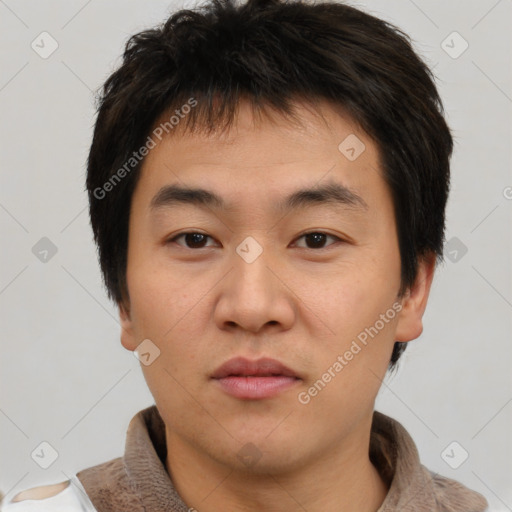 Neutral asian young-adult male with short  brown hair and brown eyes