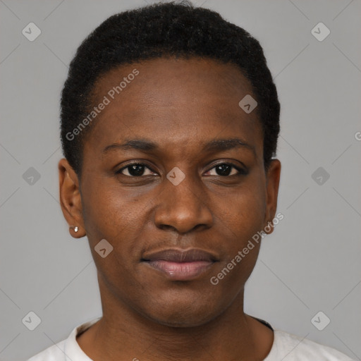 Neutral black young-adult male with short  brown hair and brown eyes