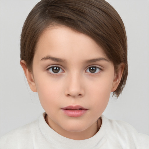 Neutral white child female with medium  brown hair and brown eyes