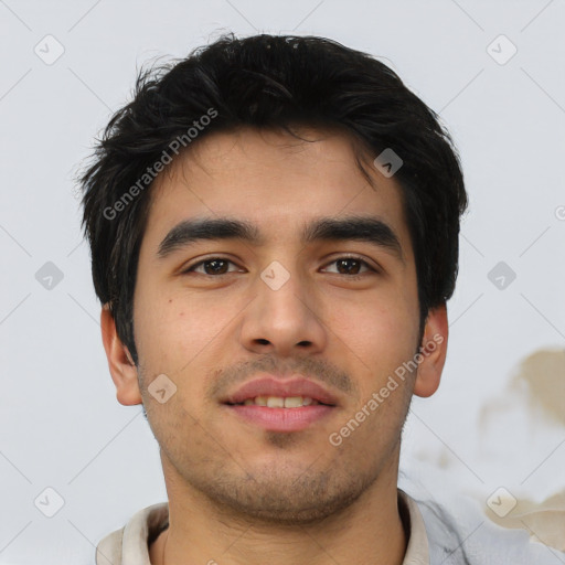 Neutral asian young-adult male with short  brown hair and brown eyes