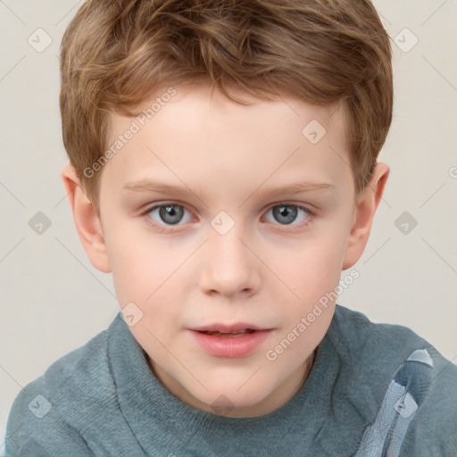 Neutral white child male with short  brown hair and grey eyes