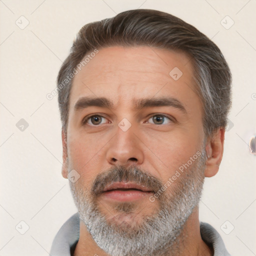 Neutral white adult male with short  brown hair and brown eyes