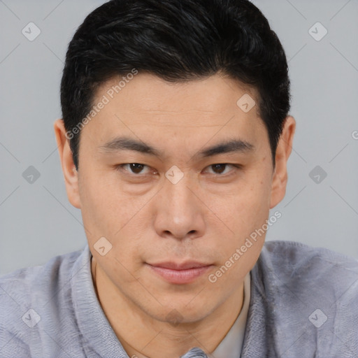 Neutral asian young-adult male with short  brown hair and brown eyes