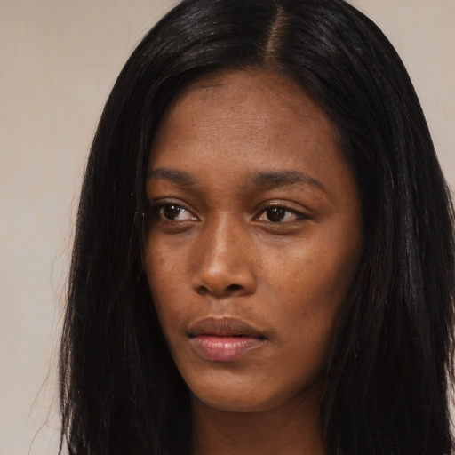 Neutral black young-adult female with long  black hair and brown eyes