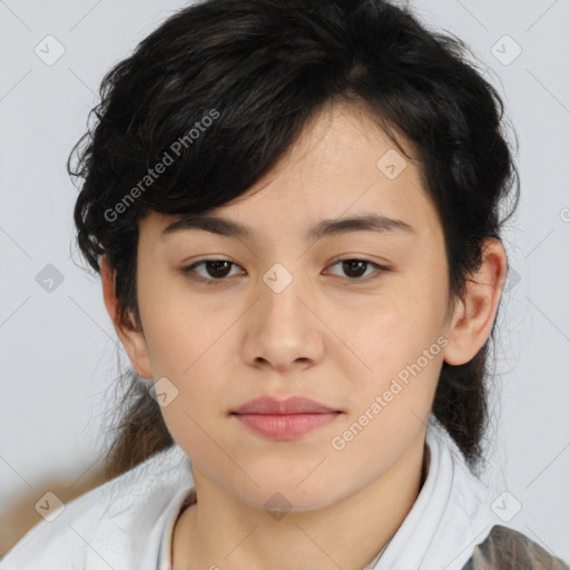 Neutral asian young-adult female with medium  brown hair and brown eyes