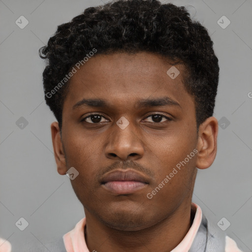 Neutral latino young-adult male with short  brown hair and brown eyes