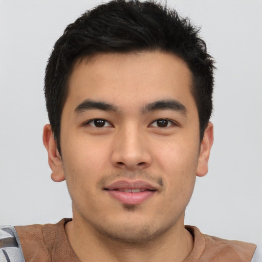 Neutral asian young-adult male with short  brown hair and brown eyes