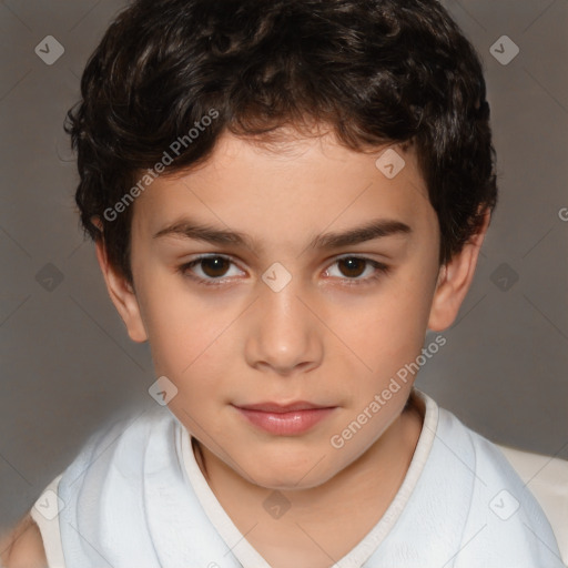 Joyful white child male with short  brown hair and brown eyes