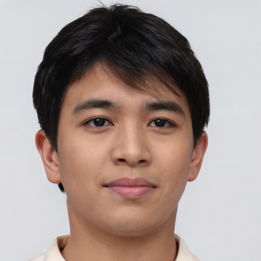 Neutral asian young-adult male with short  brown hair and brown eyes