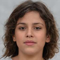 Neutral white child female with medium  brown hair and brown eyes