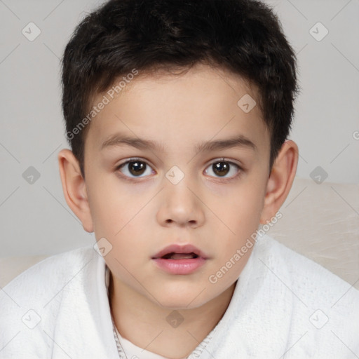 Neutral white child male with short  brown hair and brown eyes