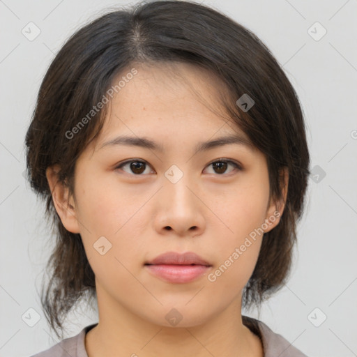 Neutral asian young-adult female with medium  brown hair and brown eyes