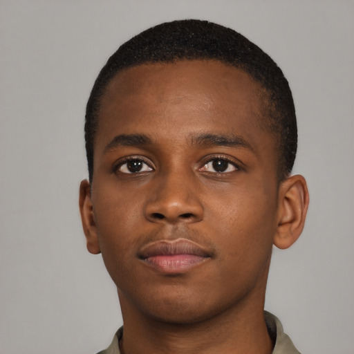 Neutral black young-adult male with short  brown hair and brown eyes