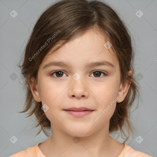 Neutral white child female with medium  brown hair and brown eyes