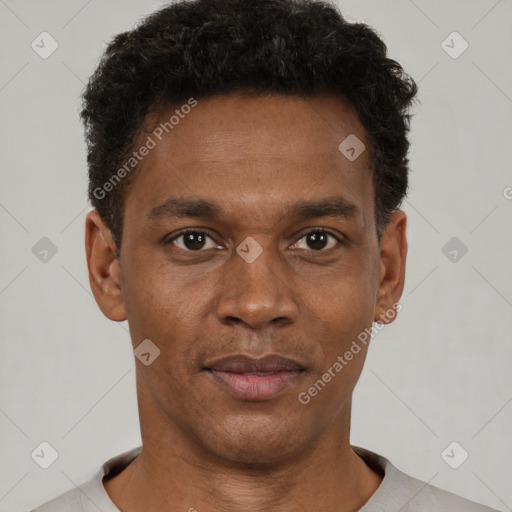 Neutral black young-adult male with short  brown hair and brown eyes