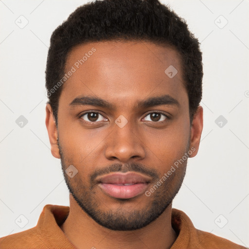 Neutral black young-adult male with short  brown hair and brown eyes