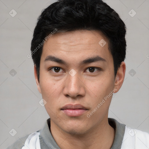 Neutral asian young-adult male with short  black hair and brown eyes