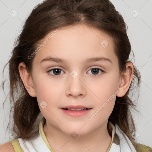 Neutral white child female with medium  brown hair and brown eyes