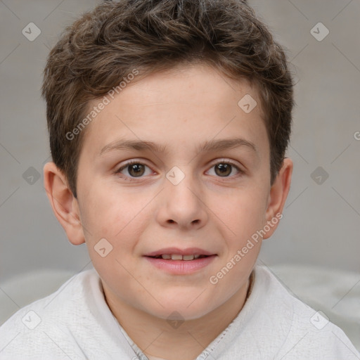 Joyful white child male with short  brown hair and brown eyes