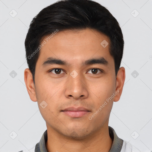 Neutral asian young-adult male with short  black hair and brown eyes