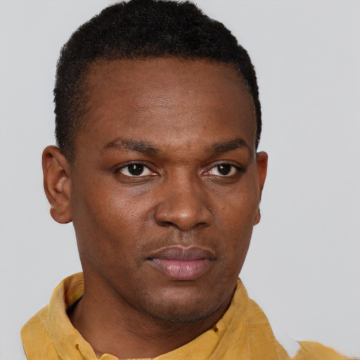 Neutral black young-adult male with short  brown hair and brown eyes