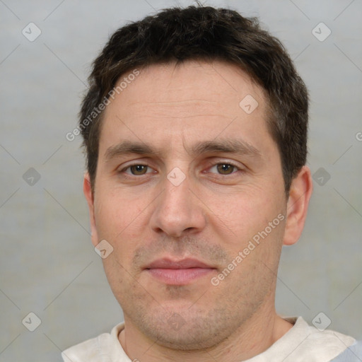 Neutral white adult male with short  brown hair and brown eyes