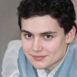 Joyful white young-adult male with medium  brown hair and brown eyes