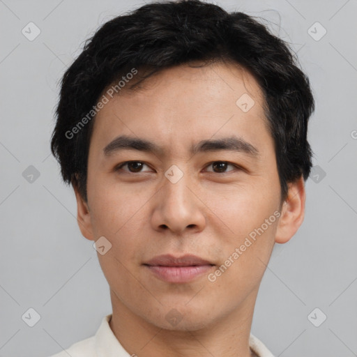 Neutral asian young-adult male with short  brown hair and brown eyes