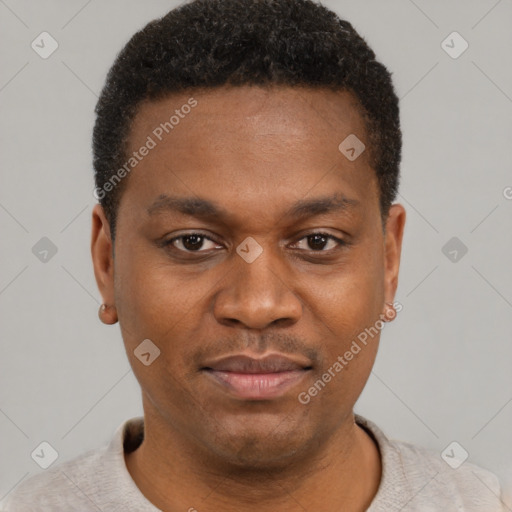 Neutral black young-adult male with short  brown hair and brown eyes