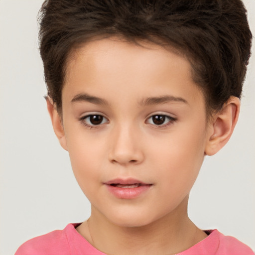 Neutral white child female with short  brown hair and brown eyes