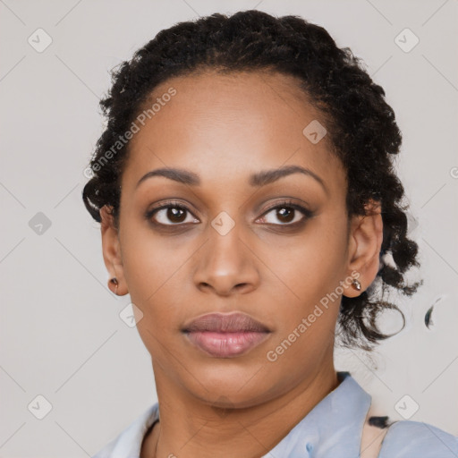 Neutral black young-adult female with short  brown hair and brown eyes